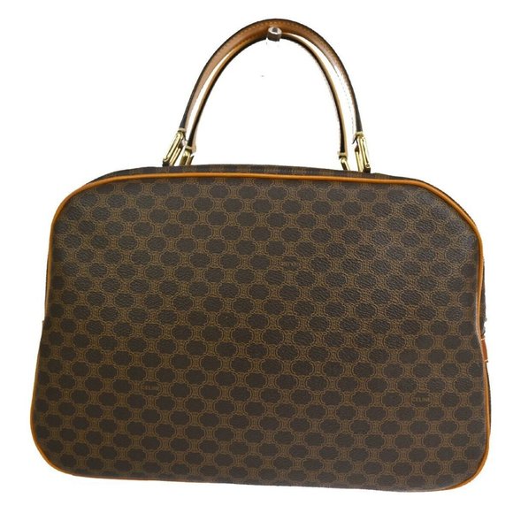 Auth CELINE Macadam Pattern Hand Bag PVC Leather Brown Gold Made In Italy - Picture 2 of 16